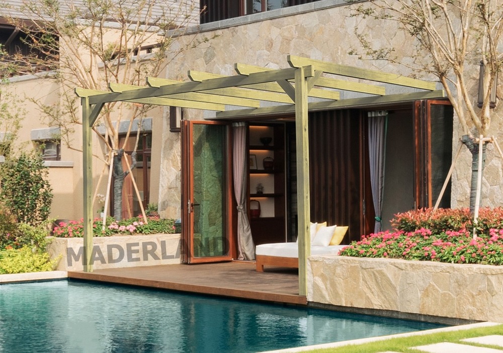 Pergola en bois adossée - modèle narbonne - 300 x 300 cm