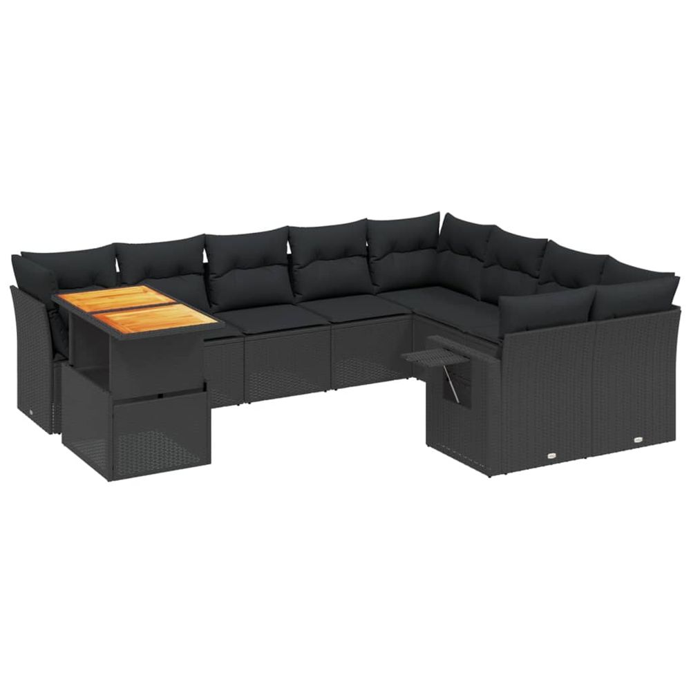 Salon de jardin 10 pcs avec coussins noir résine tressée
