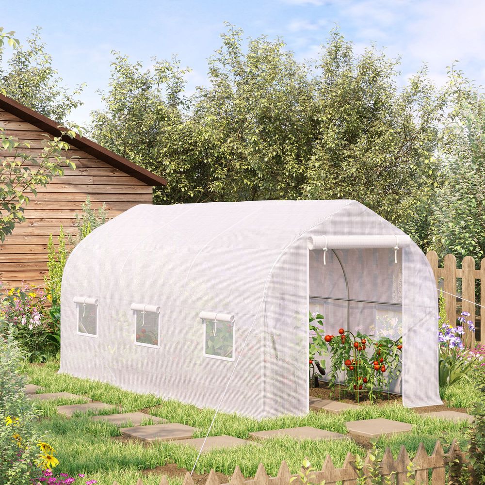 Serre tunnel de jardin pe 140 g/m² 8 m² 400 x 200 x 200 cm blanc potager ventilé - comfortxl outdoor living