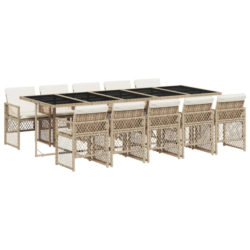 Ensemble à manger de jardin et coussins 11 pcs beige poly rotin