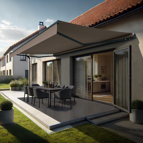 Store banne monobloc alaska (motorisé à télécommande + manœuvre de secours - taupe - gris anthracite - 3,00 x 2,00m)