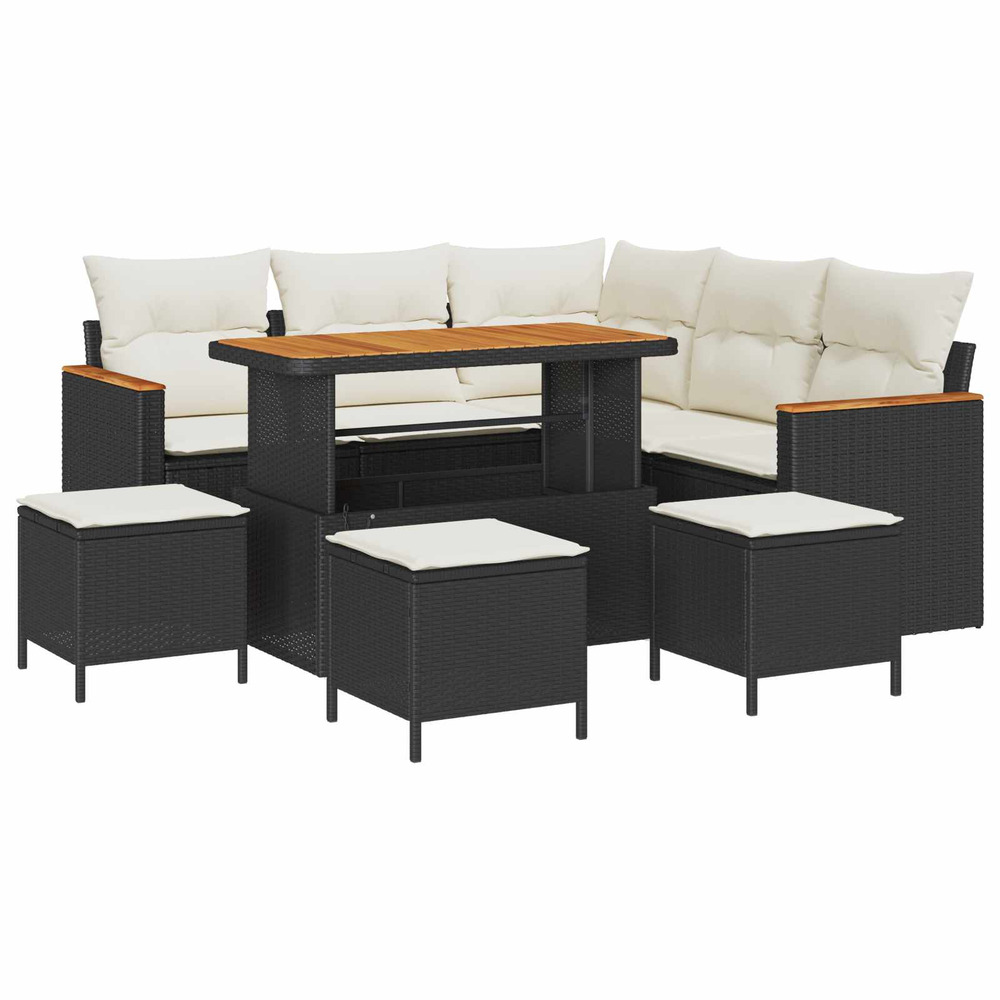 Ensemble de canapé de jardin 9 pcs noir polyrotin