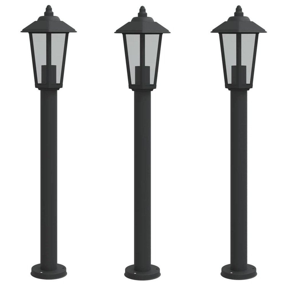 Lampadaires d'extérieur 3 pcs 80 cm acier inoxydable noir