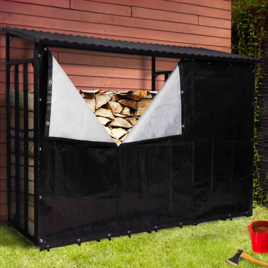 Abri de stockage en acier galvanisé pour bûches l. 274 cm avec housse de protection