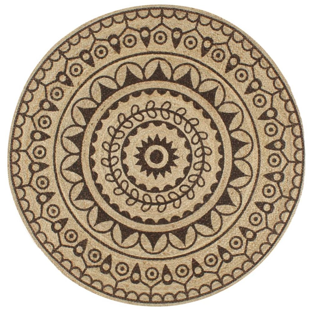 Tapis fait main Jute imprimÃ© marron 90cm