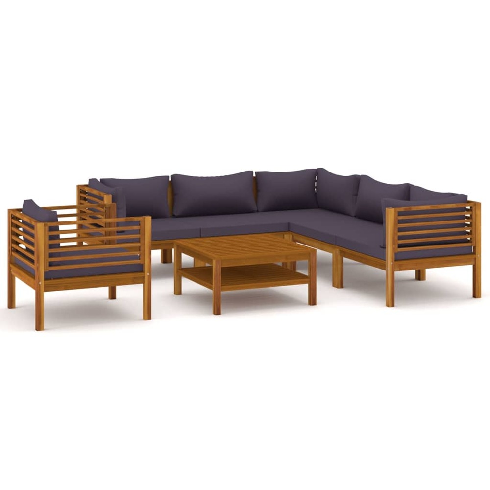 Salon de jardin meuble d'extérieur ensemble de mobilier 7 pièces avec coussin bois d'acacia solide