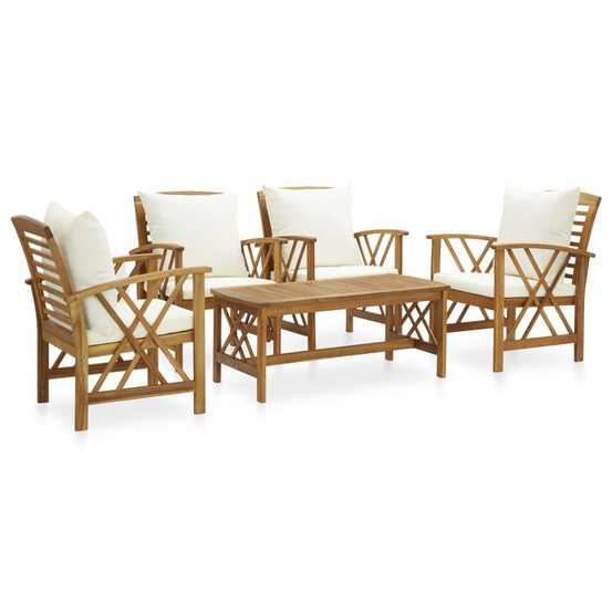 Salon de jardin 5 pcs avec coussins bois d'acacia solide