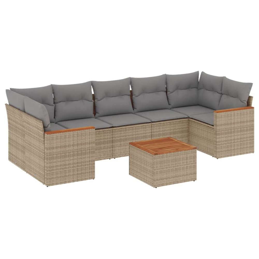Salon de jardin avec coussins 8pcs mélange beige résine tressée