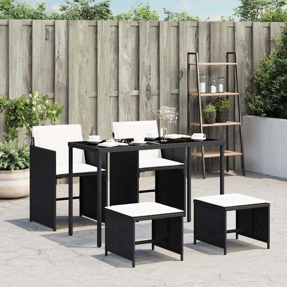 Ensemble à manger de jardin coussins 5pcs noir résine tressée