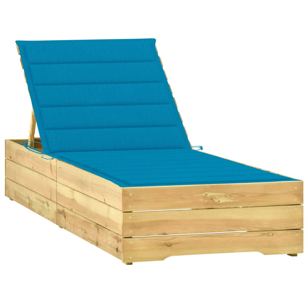 Chaise longue avec coussin bleu bois de pin imprégné bain de soleil