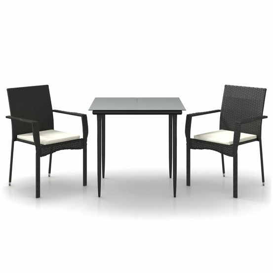 Ensemble à manger de jardin avec coussins 3 pcs noir