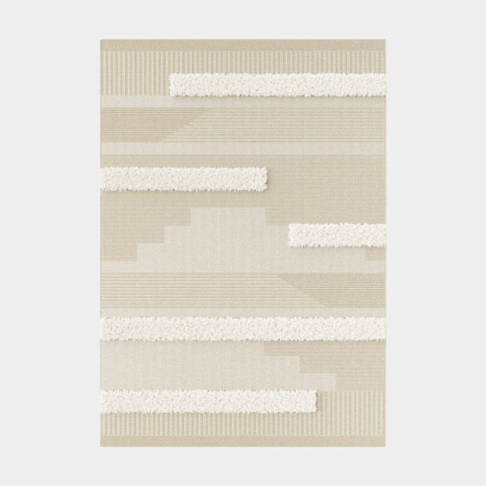 Tapis en relief géométrique - salvador - lignes écru et beige naturel - 120 x 170 cm