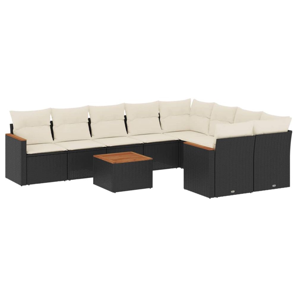Salon de jardin 10 pcs avec coussins noir résine tressée