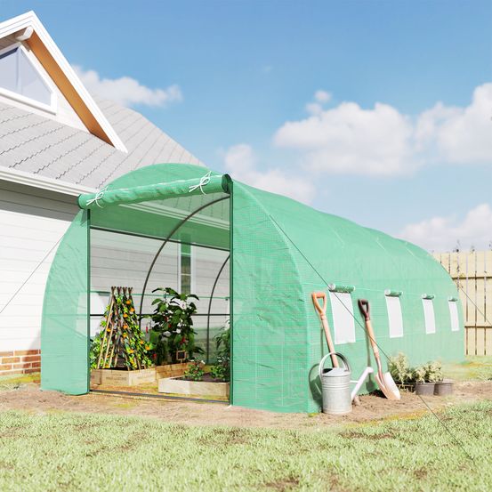 Serre tunnel de jardin pe acier 5,95 x 3 x 2 m verte pour potager avec porte 8 fenêtres - comfortxl outdoor living