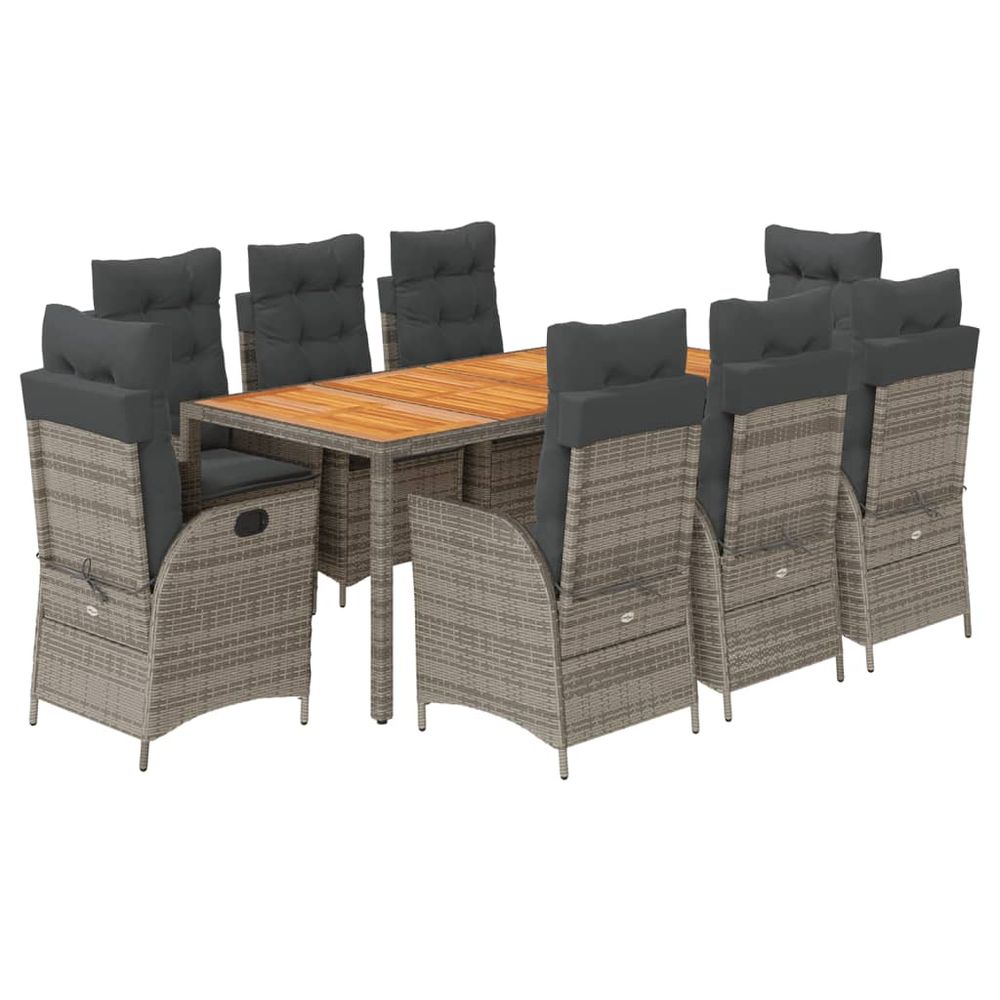 Ensemble à manger de jardin 9 pcs coussins gris résine tressée
