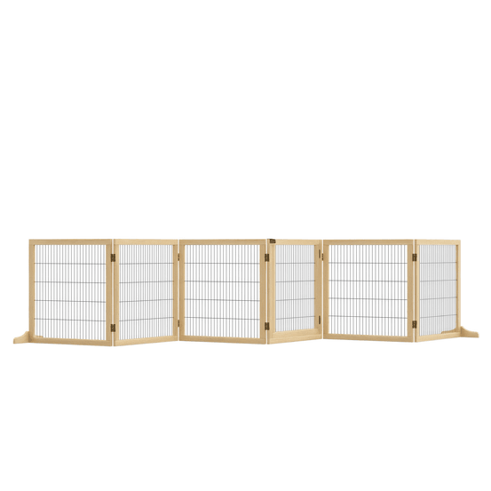 Barrière pour chien pin naturel 432 x 70 cm modulable pliable avec portillon