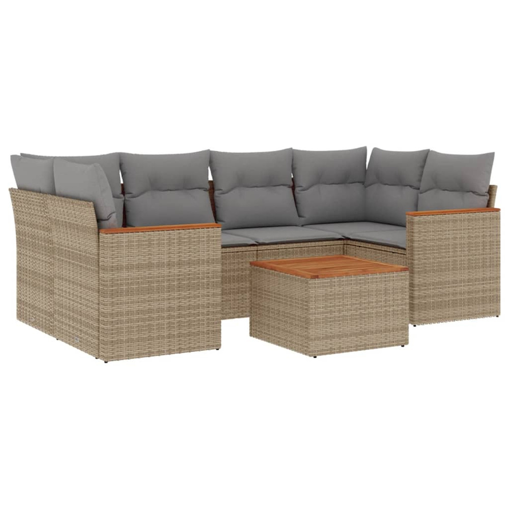 Salon de jardin avec coussins 7 pcs beige résine tressée