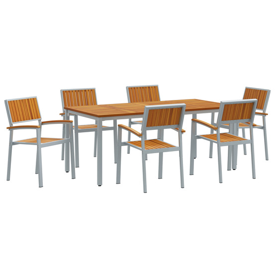 Ensemble de salle à manger de jardin 7 pièces en bois d'acacia et métal