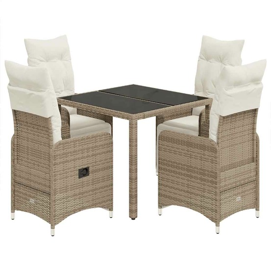 Ensemble de bistro de jardin 5 pcs coussins marron poly rotin