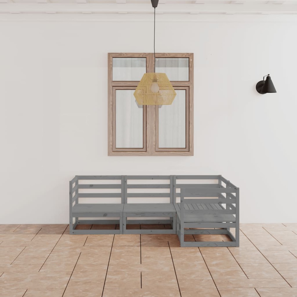 Salon de jardin 4 pcs gris bois de pin massif