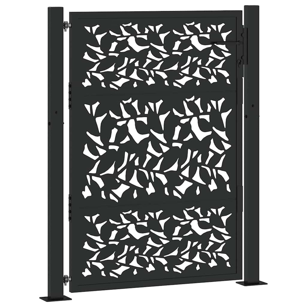 Portail de jardin noir 100x125 cm en acier avec motif feuille