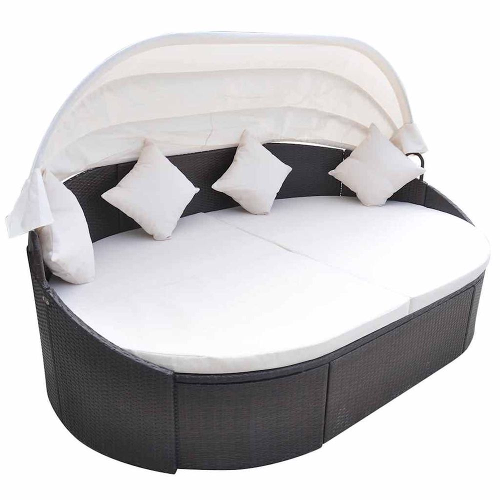 Chaise longue de jardin avec auvent résine tressée marron