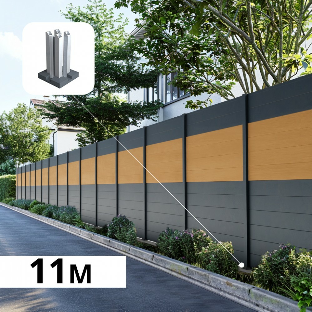 Kit clôture aluminium poteau sur platines - bahia & cruz cèdre h-1,8m