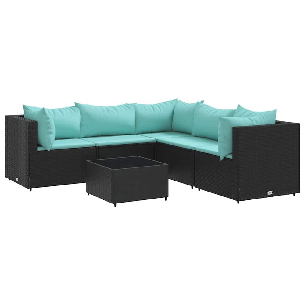 Salon de jardin 6 pcs avec coussins noir résine tressée