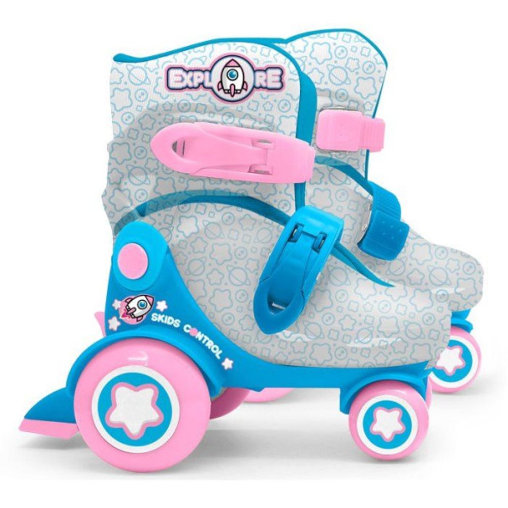 Patins ajustables - - skids control explore - 4 roues - taille 23-26 - rose