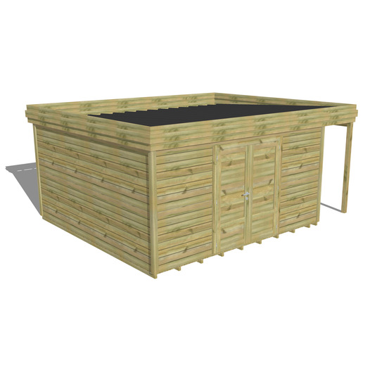 Abri de jardin bois pin traité autoclave 27mm - 5,34x4,34m / 23m2 - bac acier - plancher bois
