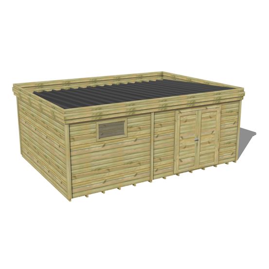 Abri de jardin bois pin traité autoclave 27mm - 5,995x4,34m / 26m2 - bac acier - plancher bois