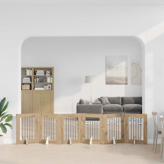 Barrière chien intérieur bois modulable pliable 362cm chêne artisanal