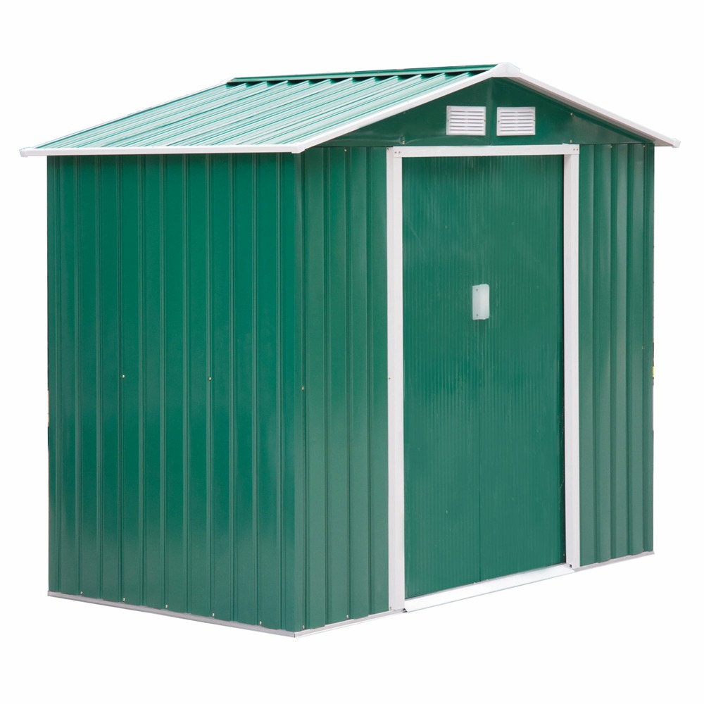 Abri de jardin - remise pour outils - cabanon porte verrouillable - dim. 213l x 130l x 185h cm - tôle d'acier vert