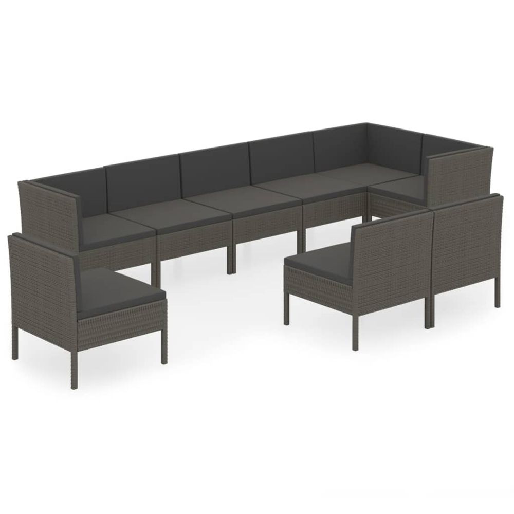 Salon de jardin 9 pcs avec coussins résine tressée gris