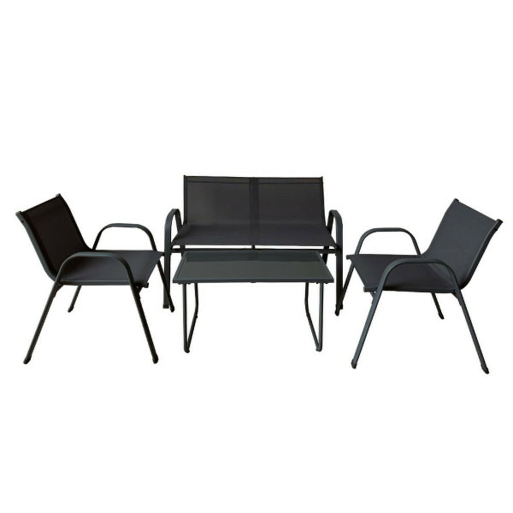 Set table et chaises de jardin acier noir textilène 10468