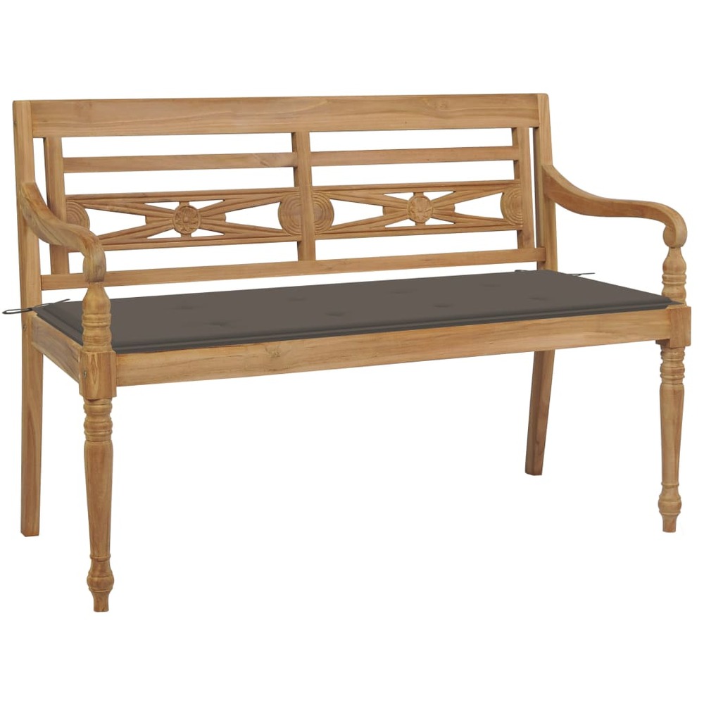 Banc de jardin meuble de patio d'extérieur terrasse avec coussin taupe 120 cm bois de teck massif
