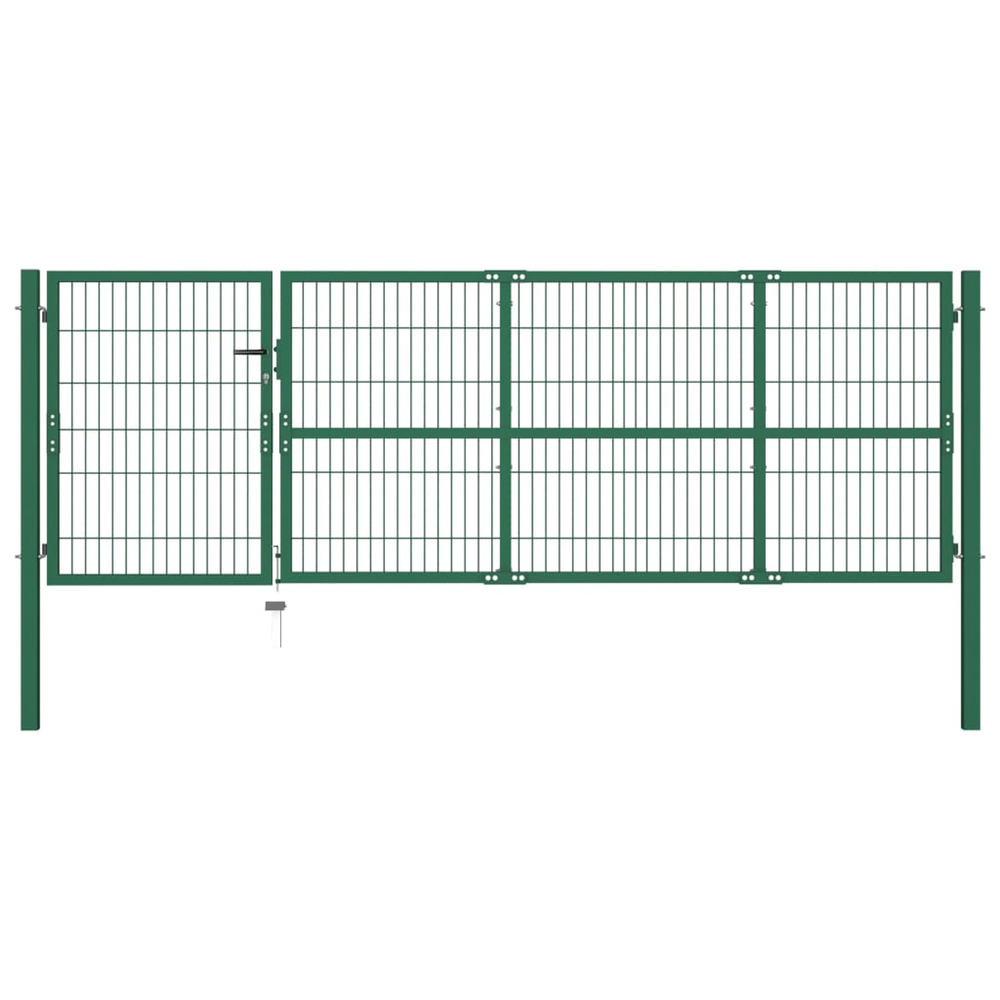Portail de jardin avec poteaux 350 x 100 cm, acier vert