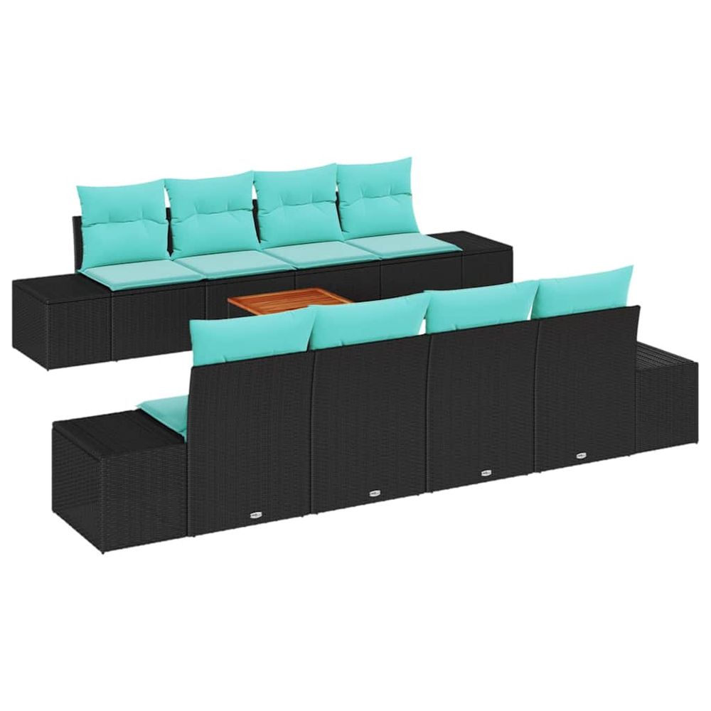 Ensemble de canapé de jardin 9 pc noir et turquoise polyrotin