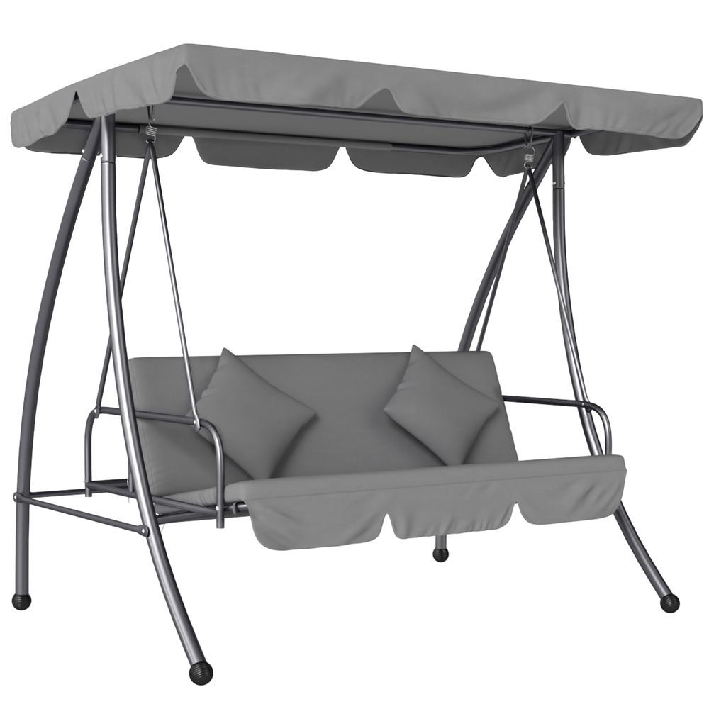 Balancelle de jardin convertible 3 places grand confort inclinaison toit réglable matelas fourni métal polyester gris clair