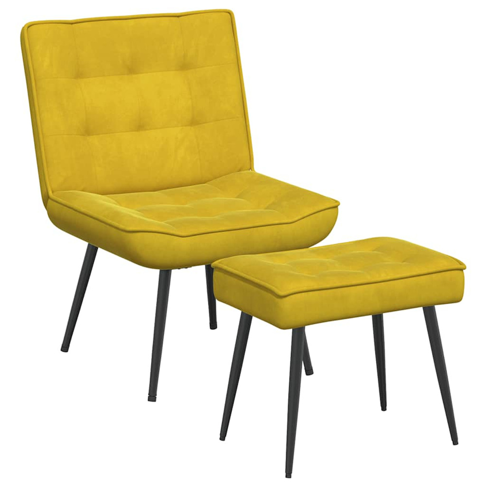 Chaise de relaxation avec tabouret jaune velours