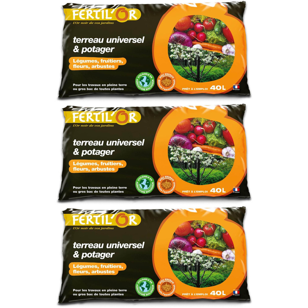Terreau universel et potager pleine terre ou bac 40 litres lot de 3