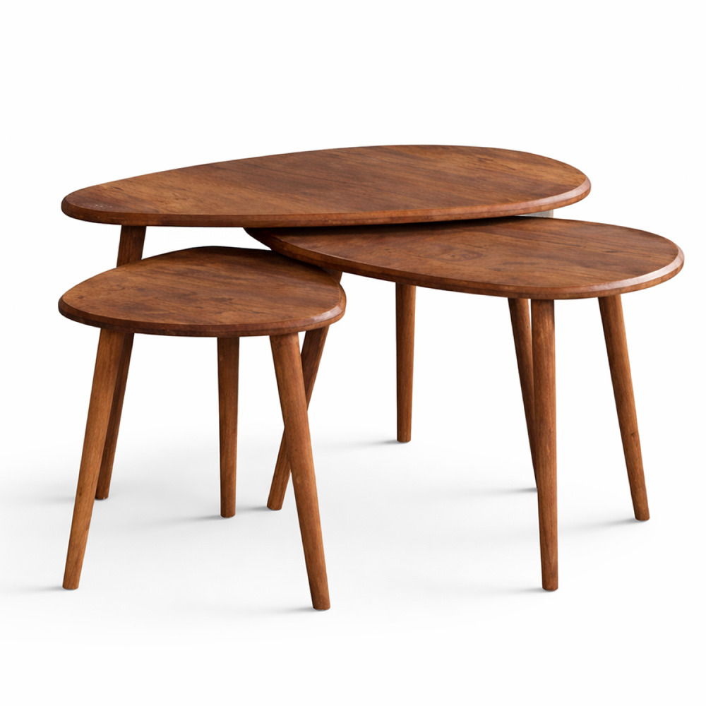 Set de 3 tables gigognes design effet noyer tira