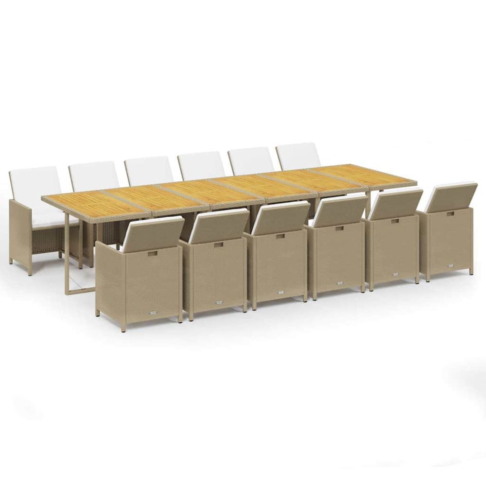Ensemble à manger de jardin coussins 13pcs résine tressée beige