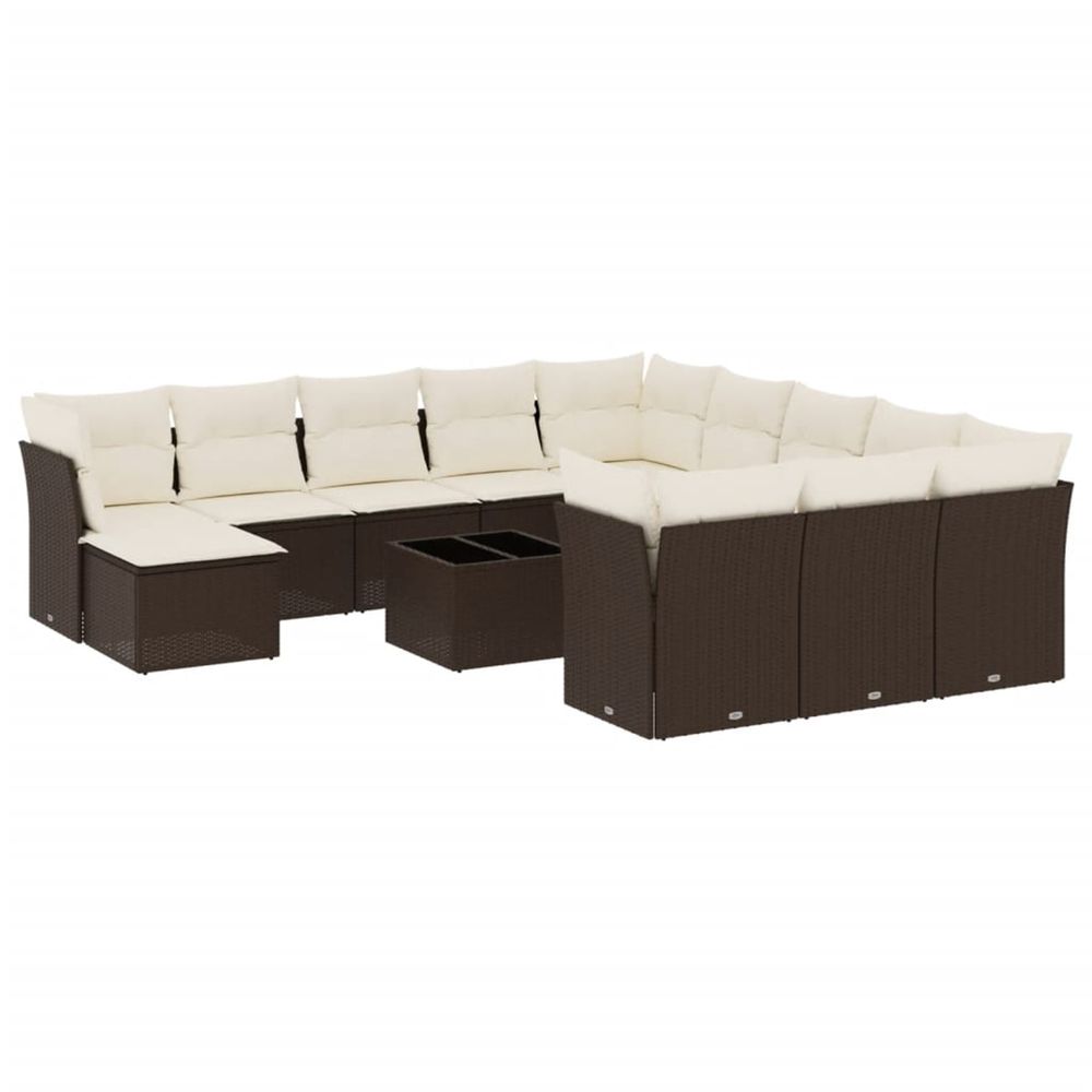 Salon de jardin avec coussins 13 pcs marron résine tressée