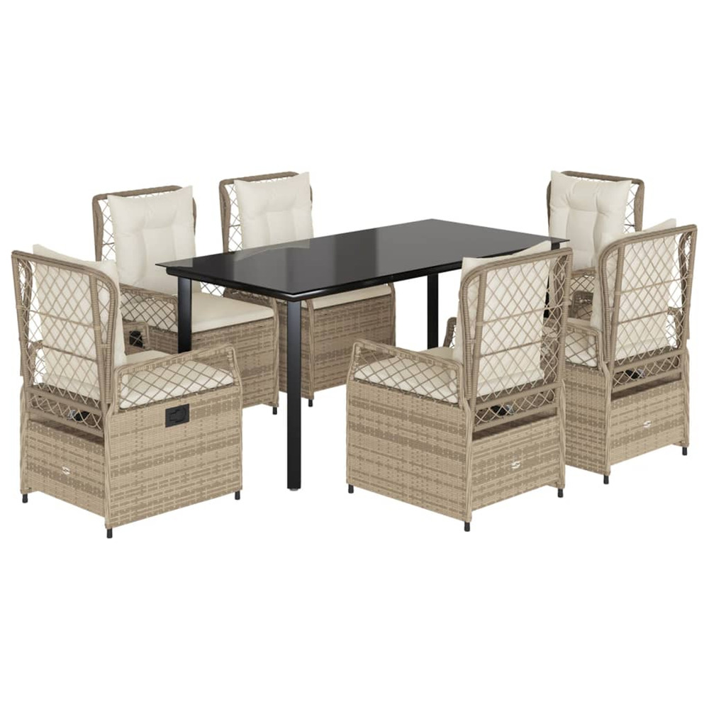 Ensemble à manger de jardin et coussins 7 pcs beige poly rotin