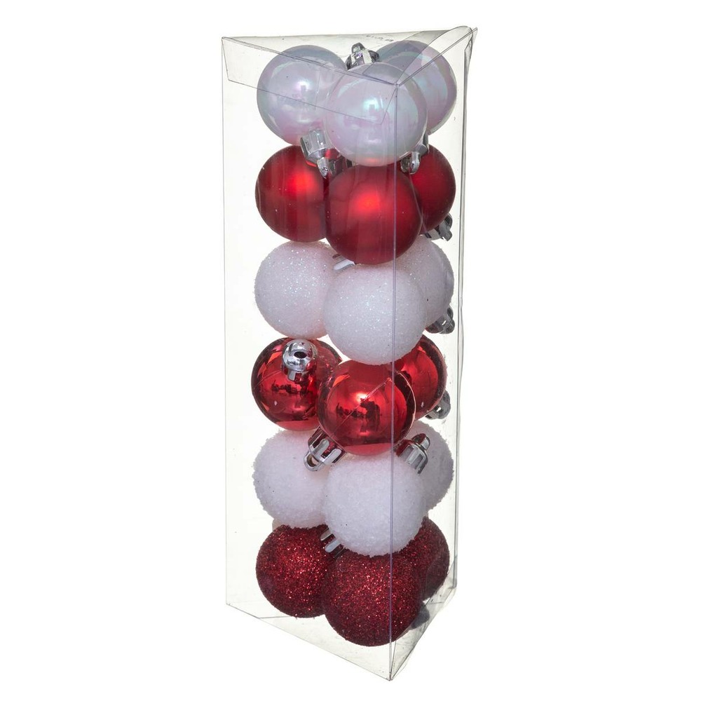 Lot de 18 boules d.3cm rouge blanc