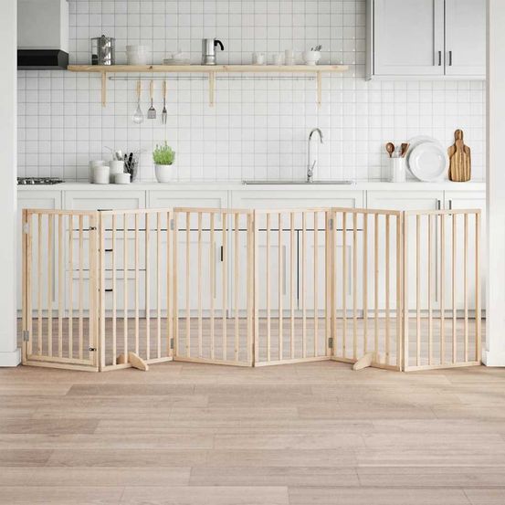 Barrière chien haute 90cm avec porte 6 panneaux bois pliable 300cm brun