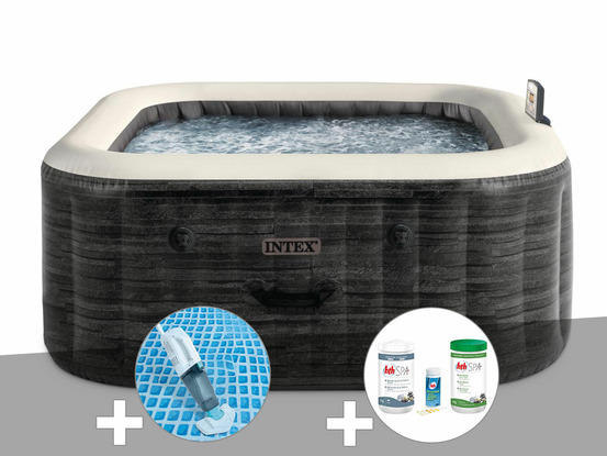 Kit spa gonflable purespa ardoise carré bulles 4 places + aspirateur + kit de t