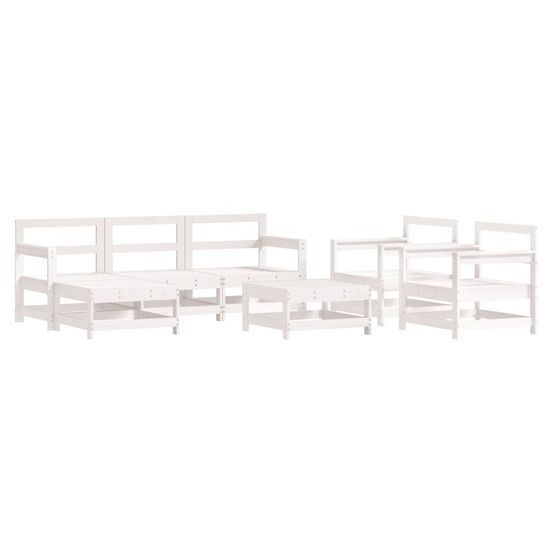 Salon de jardin 7 pcs blanc bois de pin massif