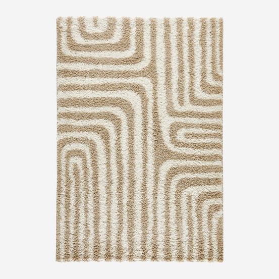 Tapis intérieur shaggy motifs géométriques rectangulaires beige/écru - queensy